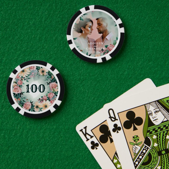 Pastel Sage Green Floral Elegant Engagment Wedding Poker Chips (Poker Table (Double))