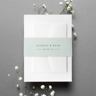 Pastel Sage Green Personalized Wedding Invitation Belly Band