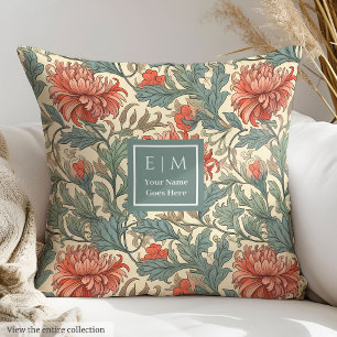 Pastel sage terracotta floral pimpernel Morris Throw Pillow