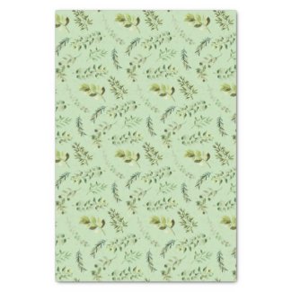 Pastel Sage Watercolor Herbs Seamless Tissue Paper