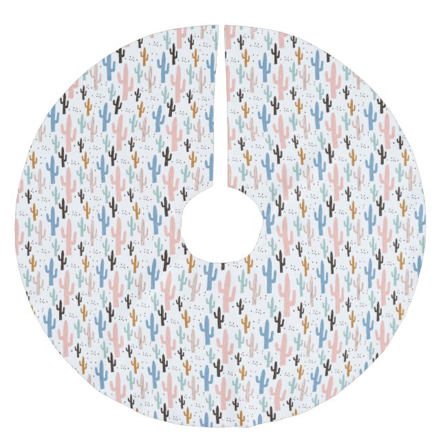 Pastel Saguaro Cactus Pattern Brushed Polyester Tree Skirt (Front)
