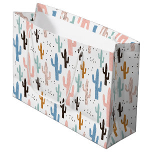 Pastel Saguaro Cactus Pattern Large Gift Bag