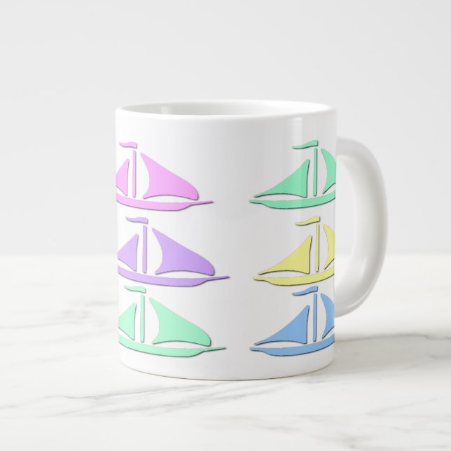 Pastel Sail Boat Pattern Specialty Mugs (Front Right)