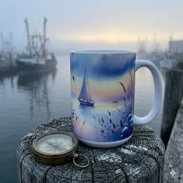 Pastel Sailboat Coastal Dreamscape Coffee Mug (Pastel Sailboat Coastal Dreamscape Coffee Mug)