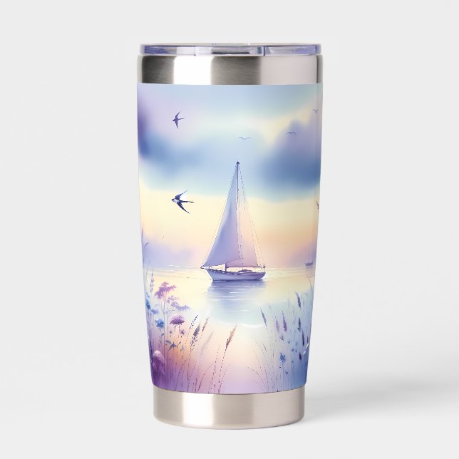 Pastel Sailboat Coastal Dreamscape Insulated Tumbler (Front)