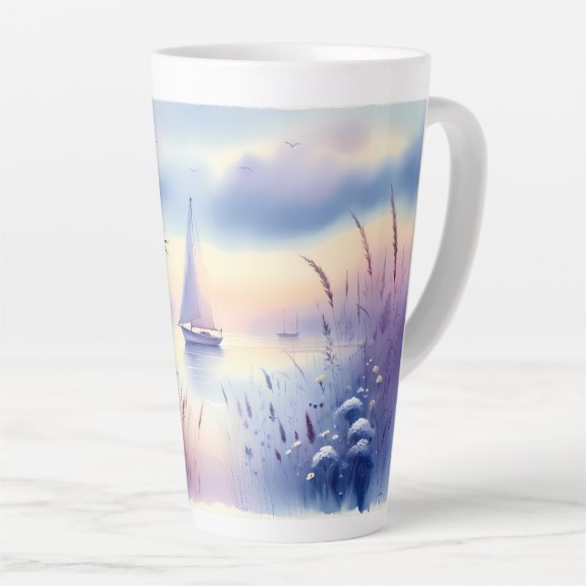 Pastel Sailboat Coastal Dreamscape Latte Mug (Right Angle)