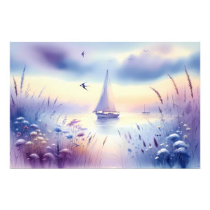 Pastel Sailboat Coastal Dreamscape Photo Print