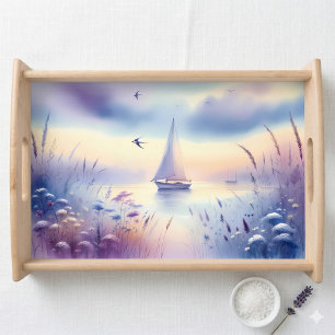 Pastel Sailboat Coastal Dreamscape Serving Tray