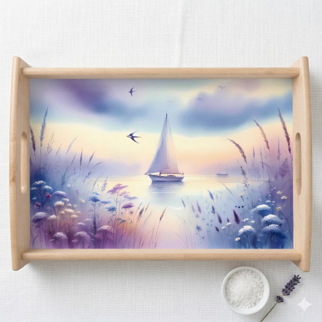 Pastel Sailboat Coastal Dreamscape Serving Tray (Pastel Sailboat Coastal Dreamscape Serving Tray)