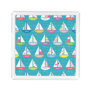 Pastel Sailboat Pattern Acrylic Tray