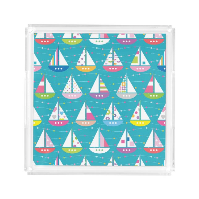 Pastel Sailboat Pattern Acrylic Tray (Front)