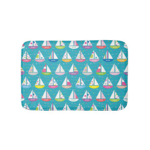 Pastel Sailboat Pattern Bathroom Mat
