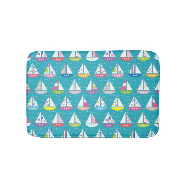 Pastel Sailboat Pattern Bathroom Mat (Front)