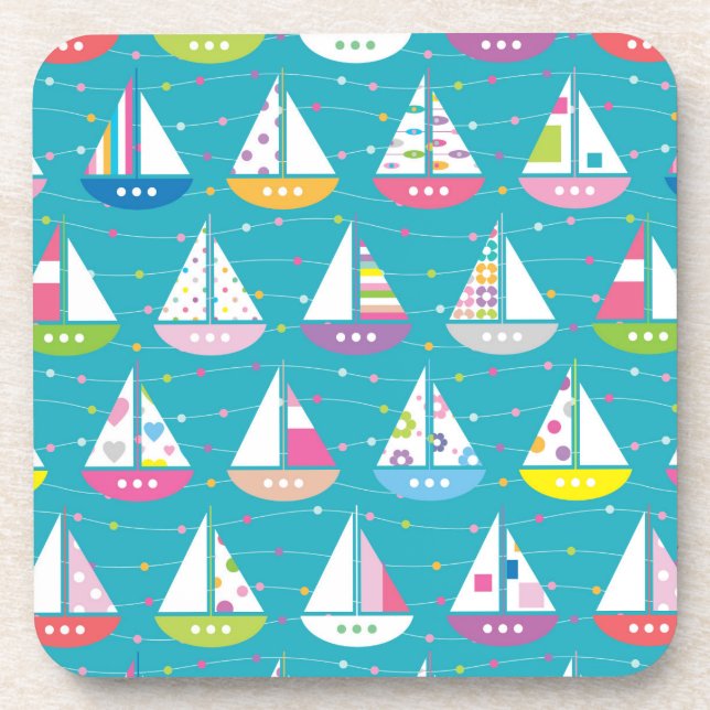 Pastel Sailboat Pattern Beverage Coaster (Front)