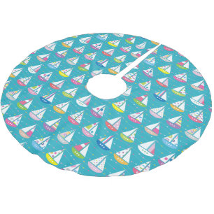 Pastel Sailboat Pattern Brushed Polyester Tree Skirt