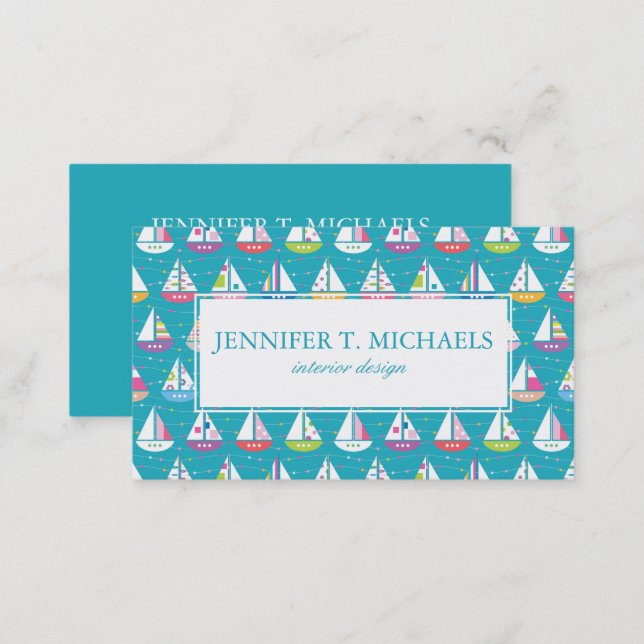Pastel Sailboat Pattern Business Card (Front/Back)