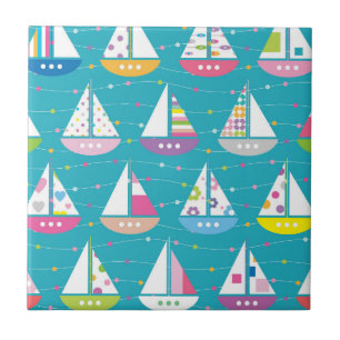 Pastel Sailboat Pattern Ceramic Tile