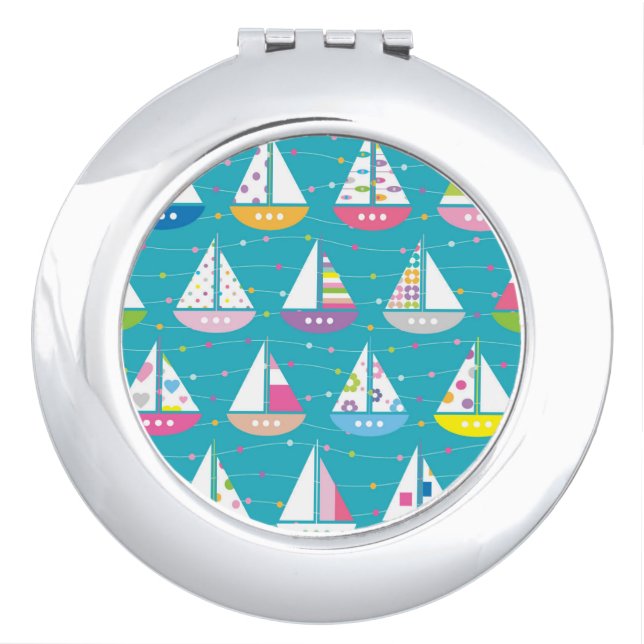 Pastel Sailboat Pattern Compact Mirror (Front)