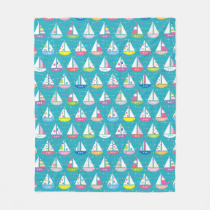 Pastel Sailboat Pattern Fleece Blanket