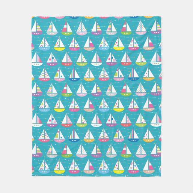 Pastel Sailboat Pattern Fleece Blanket (Front)