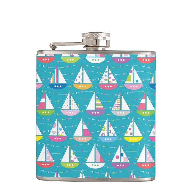 Pastel Sailboat Pattern Hip Flask (Front)