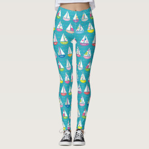 Pastel Sailboat Pattern Leggings