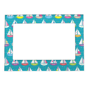 Pastel Sailboat Pattern Magnetic Photo Frame