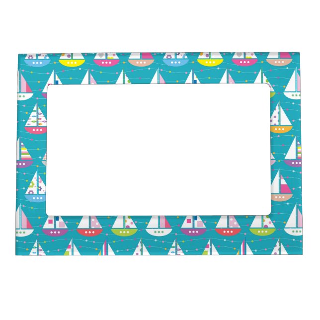 Pastel Sailboat Pattern Magnetic Photo Frame (Front)