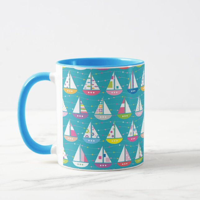 Pastel Sailboat Pattern Mug (Left)