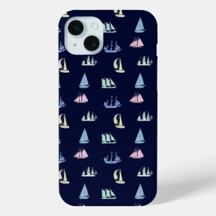 Pastel Sailboat Pattern on Midnight Blue iPhone 15 Plus Case