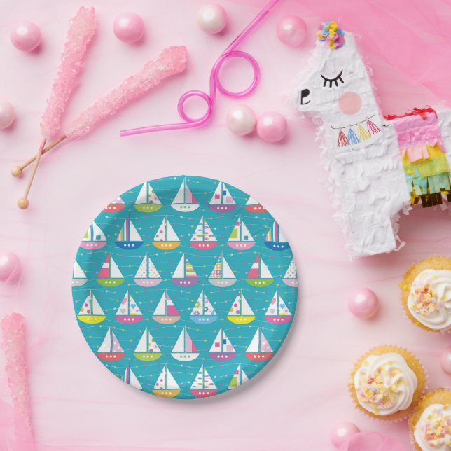Pastel Sailboat Pattern Paper Plates (Party)