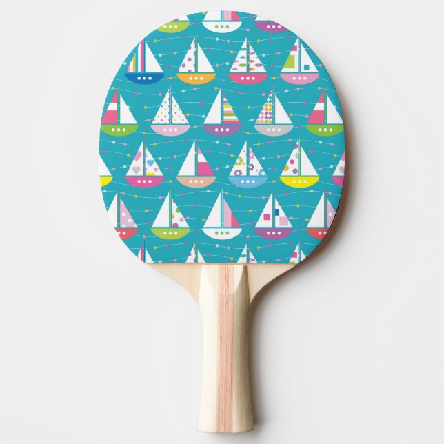 Pastel Sailboat Pattern Ping-Pong Paddle (Front)