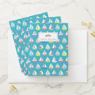 Pastel Sailboat Pattern Pocket Folder