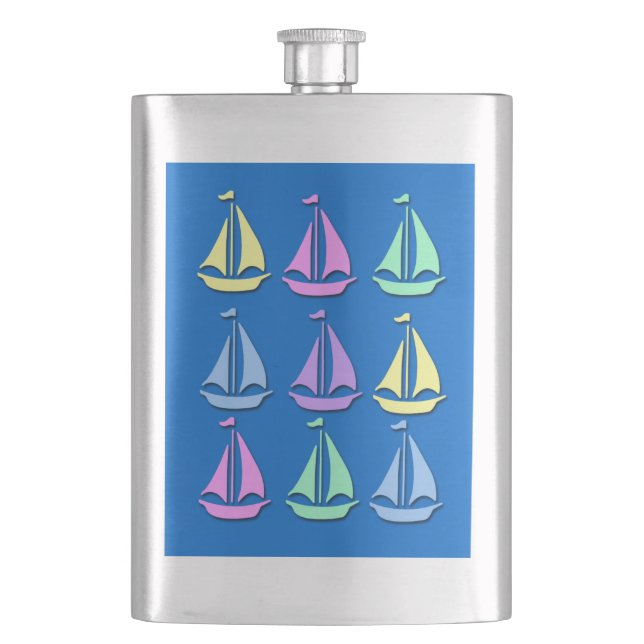 Pastel Sailboat Pattern Premium Flask (Front)