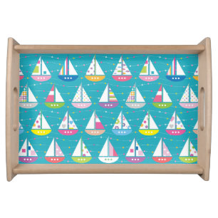 Pastel Sailboat Pattern Serving Tray