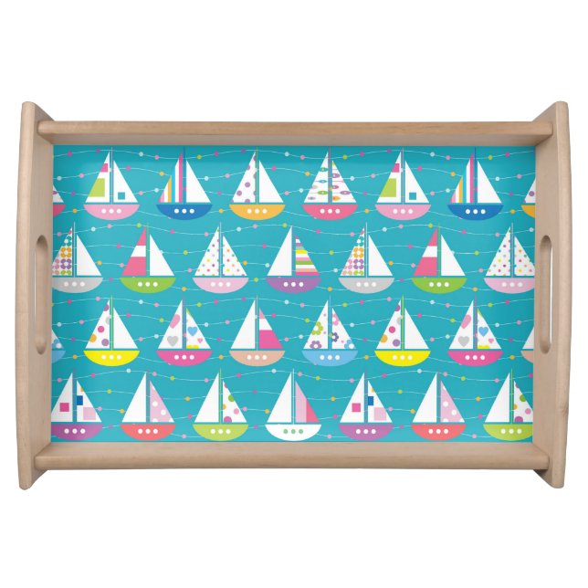 Pastel Sailboat Pattern Serving Tray (Front)