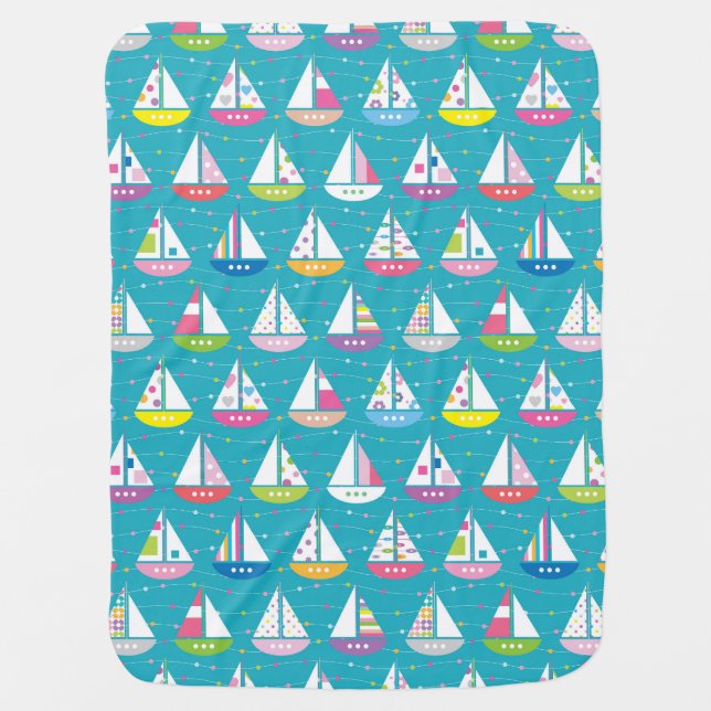 Pastel Sailboat Pattern Swaddle Blanket (Front)