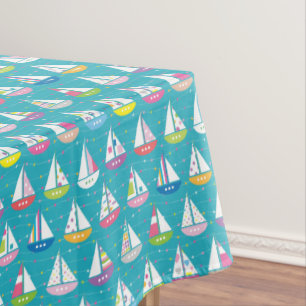 Pastel Sailboat Pattern Tablecloth