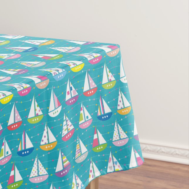 Pastel Sailboat Pattern Tablecloth (In Situ)