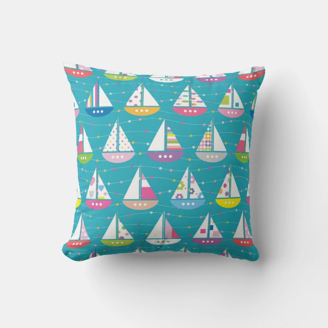 Pastel Sailboat Pattern Throw Pillow (Front)
