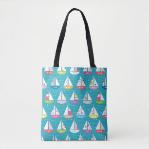Pastel Sailboat Pattern Tote Bag