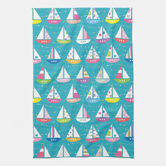 Pastel Sailboat Pattern Towel (Vertical)