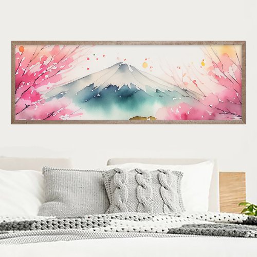 Pastel Sakura Japanese Landscape Watercolor Art  Poster