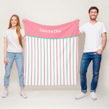 Pastel Salmon Pink Teal Green Stripes Name