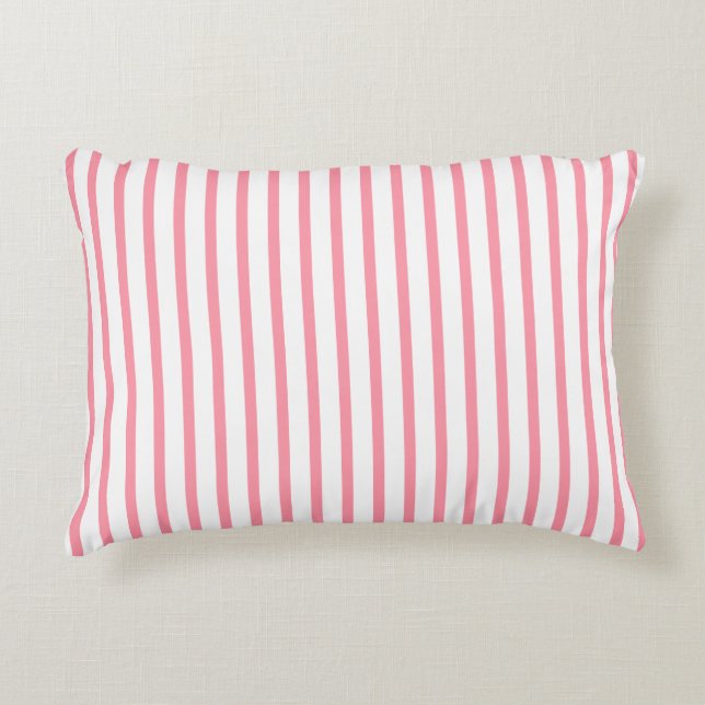 Pastel Salmon White Stripes Name Accent Pillow (Front)