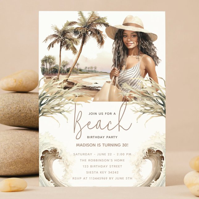 Pastel Sand Birthday Beach Party Afro Invitation (Creator Uploaded)