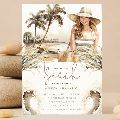 Pastel Sand Birthday Beach Party  Invitation