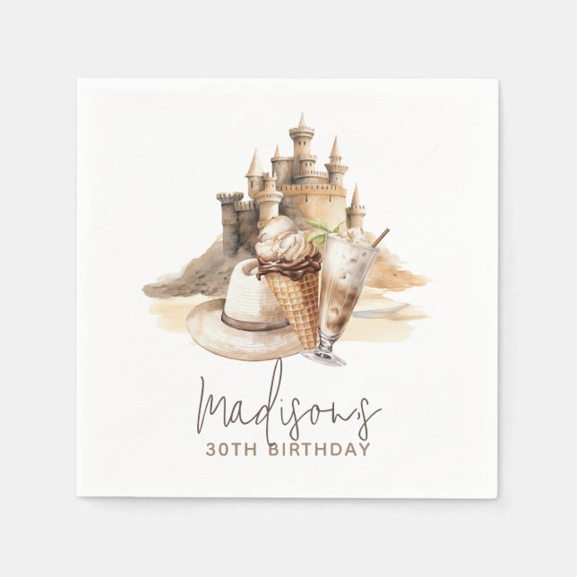 Pastel Sand Elegant Beach Party Personalized Napkins (Front)