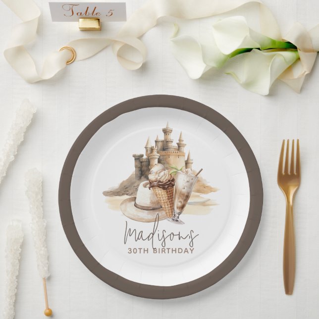 Pastel Sand Elegant Beach Party Personalized Paper Plates (Wedding)