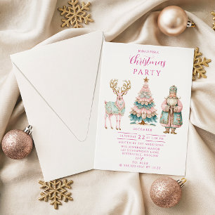 Pastel Santa and Reindeer Christmas Invitation